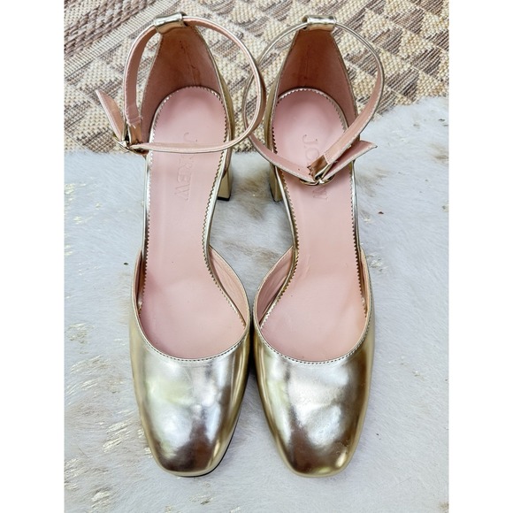 J.CREW Shoes - J. Crew Size Metallic Gold Ankle Strap Maisie Pump 10 Block Heel Y2K